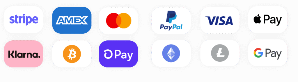 Various payment method logos displayed.